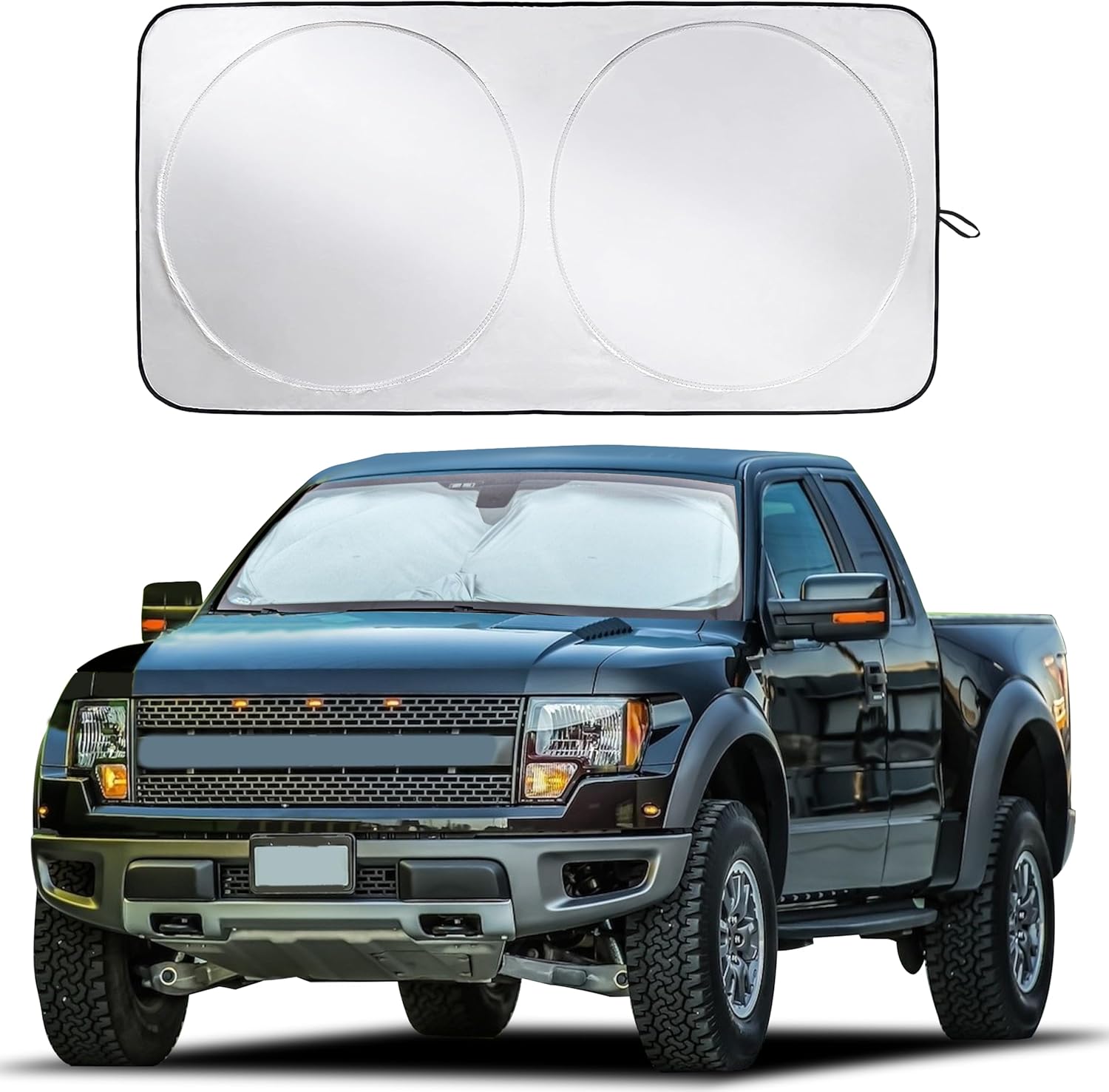 EcoNour Truck Windshield Sun Shade with Storage Pouch - Reflective 240T Material Truck Windshield Cover - Foldable Sun Shield UV Dashboard Protection from Sun Heat | X-Large (69 x 35 inches)