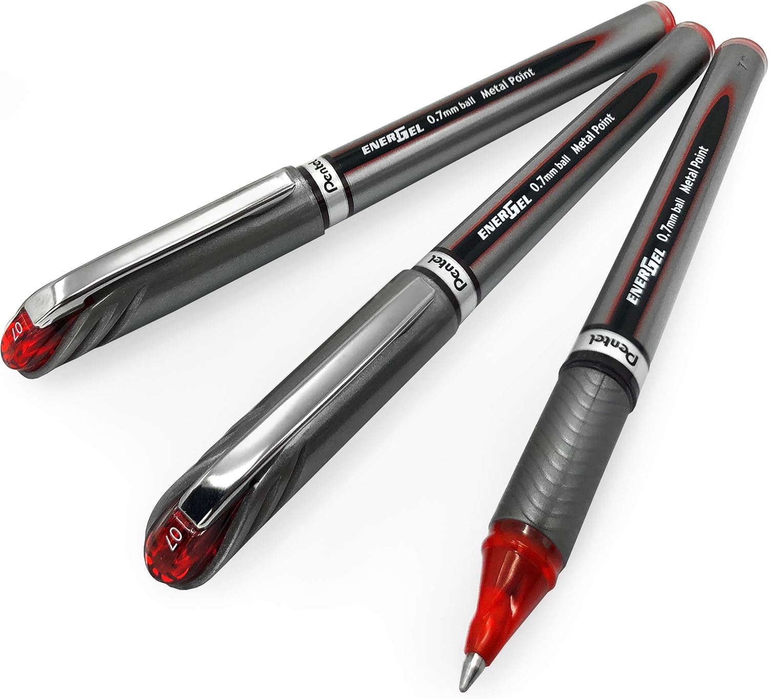 Pentel Energel BL27 Liquid Gel Ink Rollerball Pen - 0.7mm Metal Tip - Pack of 3 - Red Ink