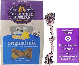 Old Mother Hubbard Classic Original Assortment Dog Treats - Mini Sized Snacks (20 Ounces) - Plus Rope Toy and Fun Animal Facts Booklet Bundle