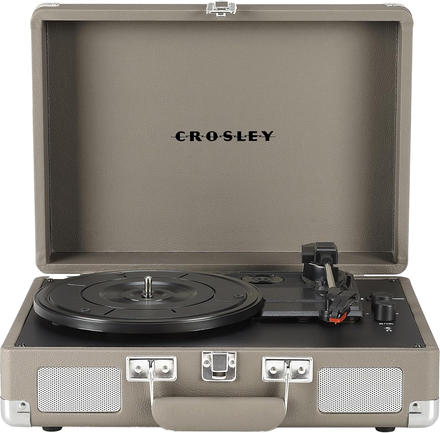 Crosley CR8005F-TE Cruiser Plus Vintage 3-Speed Bluetooth in/Out Suitcase Vinyl Record Player Turntable, Taupe
