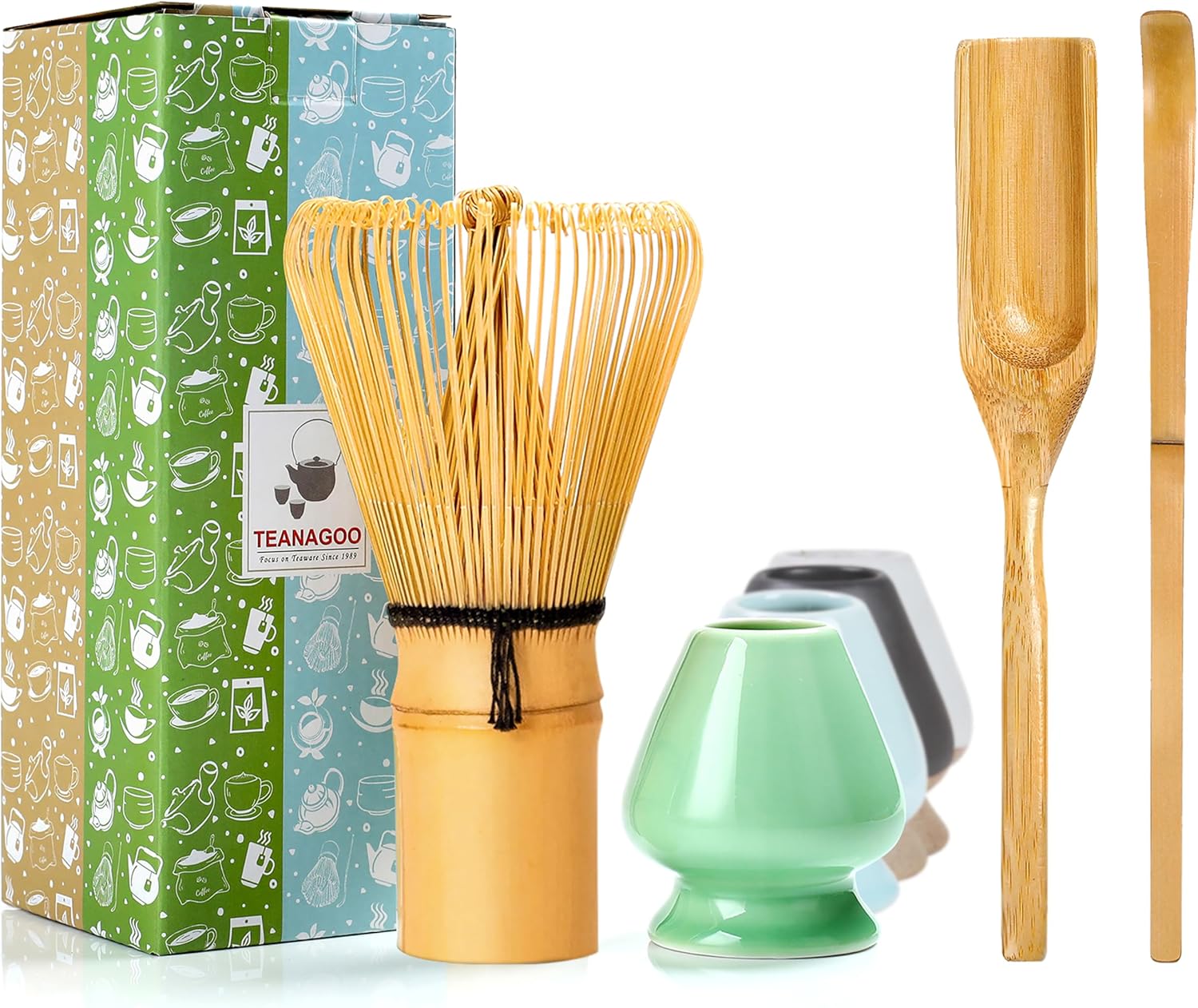 TEANAGOO MA-01 Japanese Matcha Ceremony Accessory, Matcha Whisk (Chasen), Traditional Scoop (Chashaku), Tea Spoon, Whisk Holder, The Perfect Set to Prepare a Traditional Cup of Matcha.…