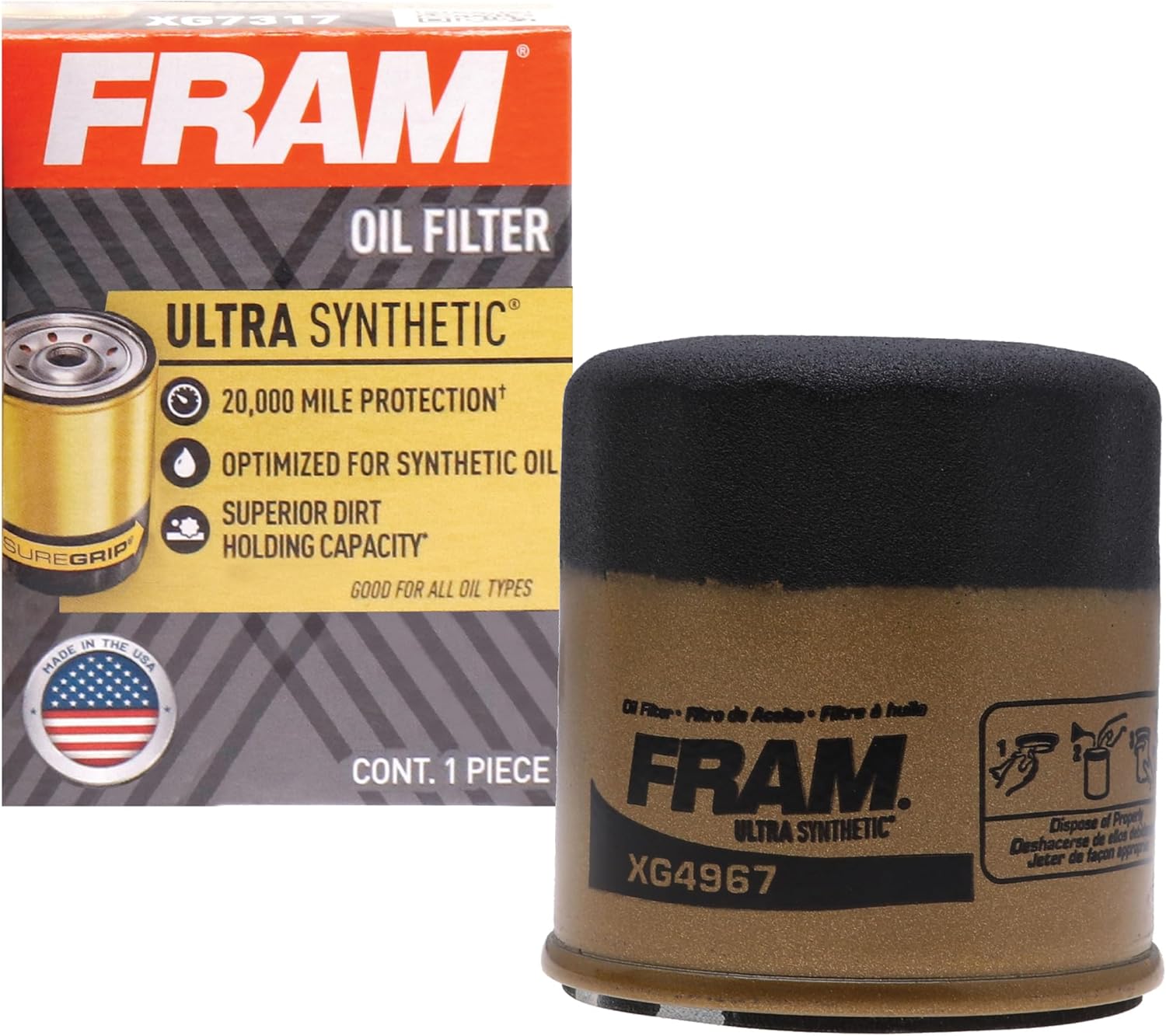 FRAM Ultra Synthetic XG4967 20K Mile Change Automotive Replacement Engine Oil Filter for Synthetic Oil Changes, Premium Vehicle Engine Protection Oil Filter for Select Vehicle Model Years