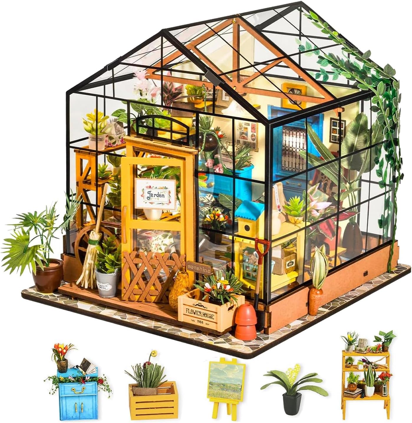 Rolife DIY Miniature Dollhouse Kit 1:24 Scale Wooden Greenhouse Mini House Furniture Women Girls Boys Gift Birthday Christmas Valentine