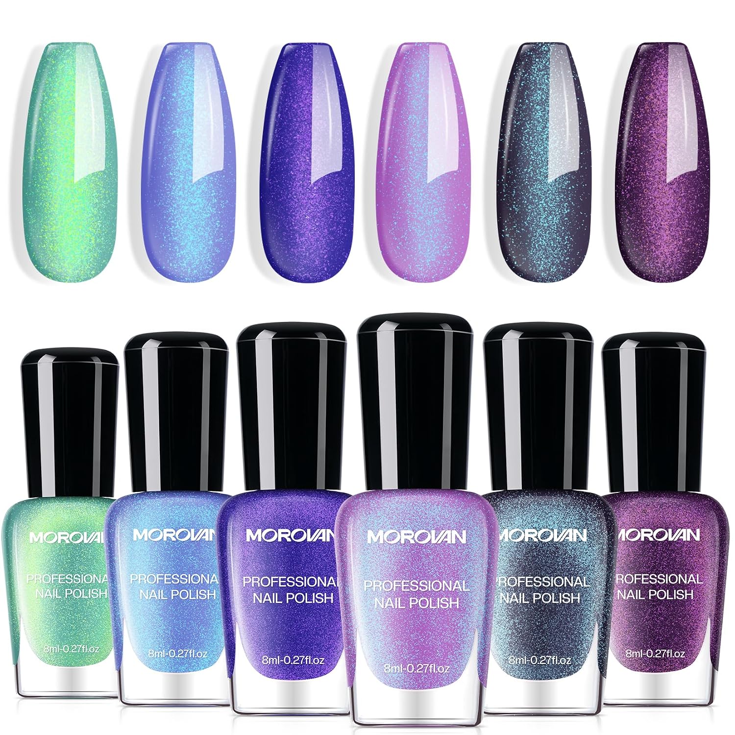 Morovan Chameleon Nail Polish Set: 6 Color Holographic Ombre Quick Dry Gift