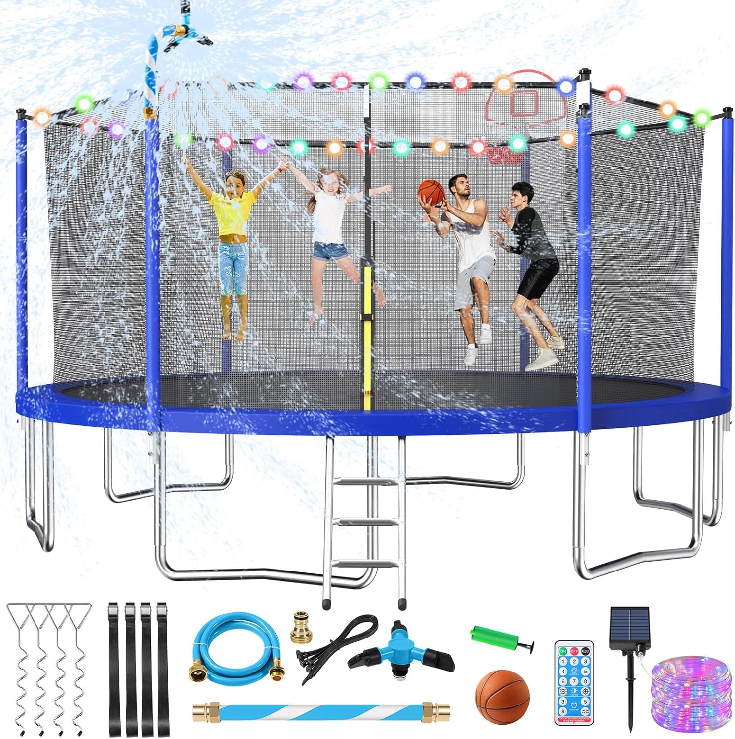 Upgraded 16FT 15FT 14FT 12FT Trampoline for Kids and Adults, Large Outdoor Trampoline with Enclosure, Backyard Trampoline with Basketball Hoop and Net, Capacity for 4-6 Kids and Adults