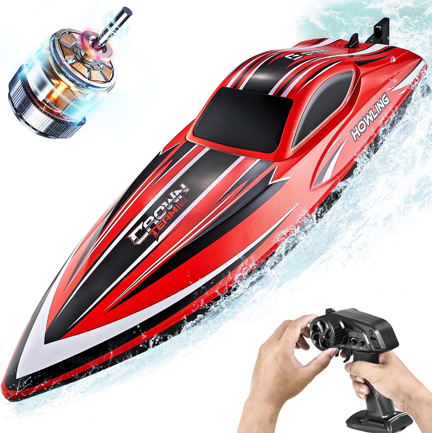 BEZGAR RC Boat, 16 inch Big Brushless Remote Control Boat for Adults and Kids, 55 KPH Large Fast RC Speed Boats with 2000mAh Battery, Ideal Waterproof Toy Boats for Lakes - HJ818PRO Red