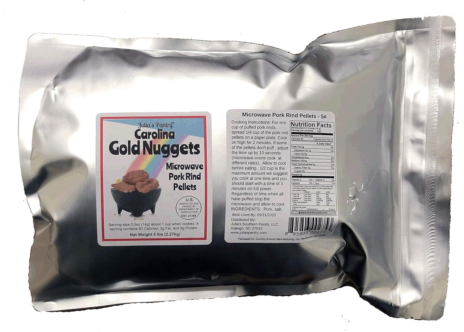Carolina Gold Nuggets Microwave Pork Puffies Pork Rinds, Original, 5 Lb