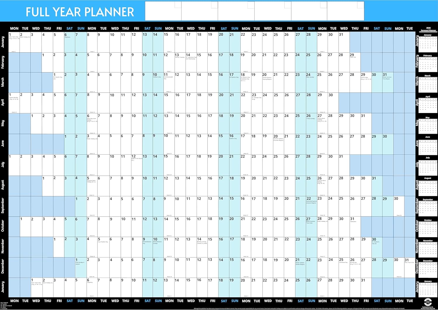 2026 A1 Size 59.4 x 84.1cm Full Year Large Yearly Wall Planner |2026 Wall Calendar 2026 Planner |Year Chart 2026 |from Jan 2026-Jan 2027 +Mini 2027 Calendar |WallPlanner A1 Calender 2026|Printed in UK