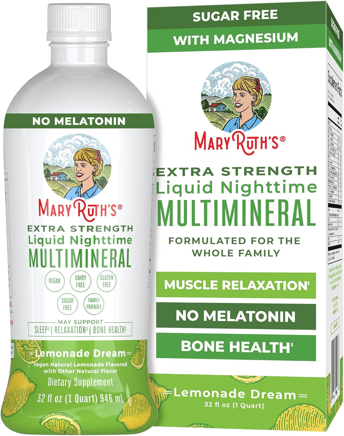 MaryRuth Organics Extra Strength Nighttime Liquid Multimineral | Sugar Free | Calm Magnesium Citrate | NO Melatonin | Calcium Magnesium Zinc | Muscle Relaxation | Lemonade Flavor | Vegan | 32 Serving