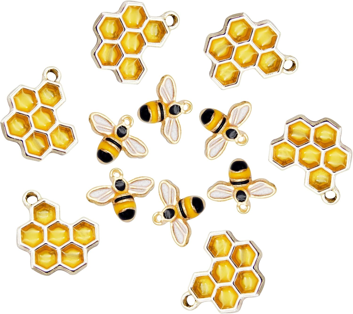 Julie Wang 40pcs Honeycomb Bee Enamel Charms for Jewelry Bracelet Making Wholesale Bulk lot Gold