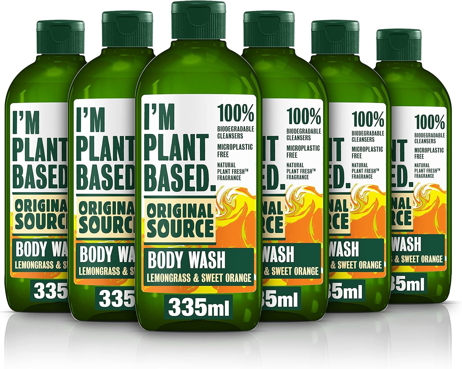 Original Source I'm Plant Based Lemongrass & Sweet Orange Shower Gel, 100% Natural Fragrance, Vegan, Cruelty Free Body Wash, Bulk Buy, Pack of 6 x 335ml