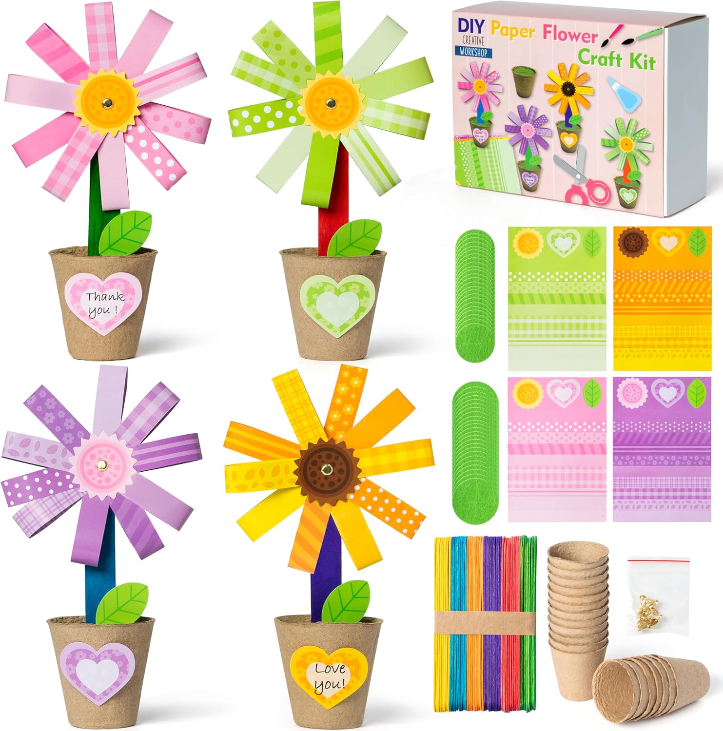 WATINC Foldable Flower Paper Pot Craft Kits - Make Your Back to School Standing Flowers Gift Crafts Decorations, Fun DIY Decor Home School Classroom Art Activities for Mom Kids (24Pcs)