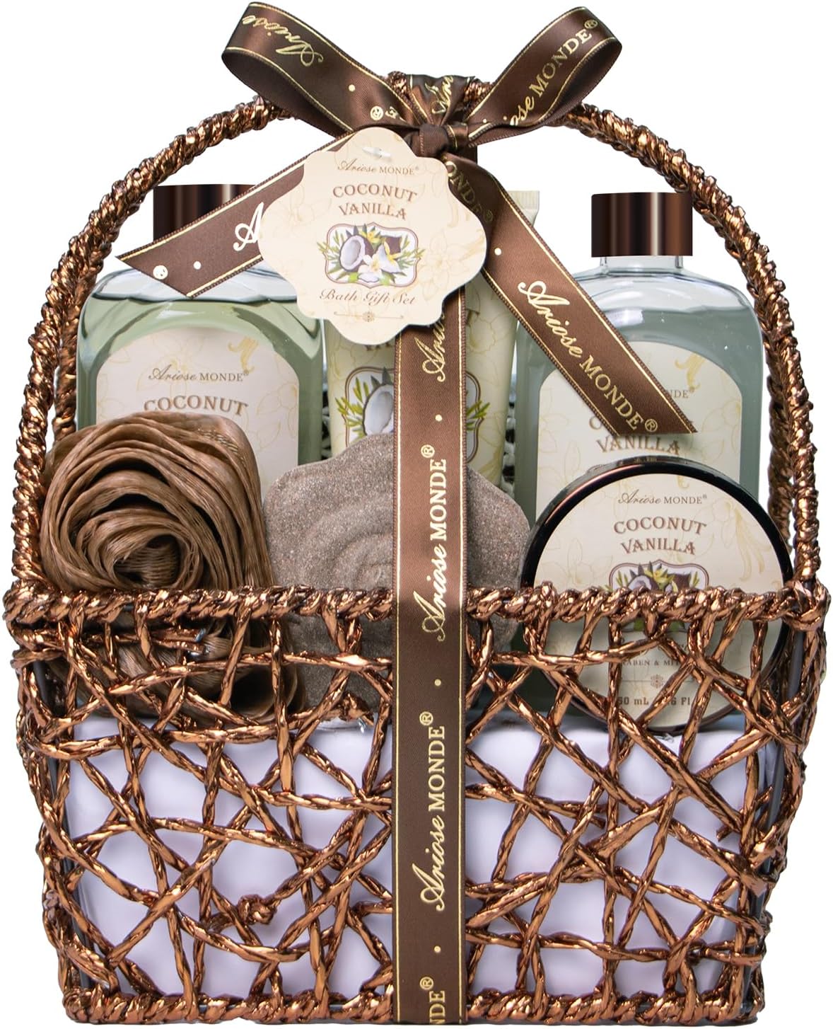 Spa Gift Baskets for Women Vanilla Coconut Bath Gift Set for Women, Luxury Relaxing Spa Kit with Bath Bombs, Body Lotion and Body Scrub, Gifts