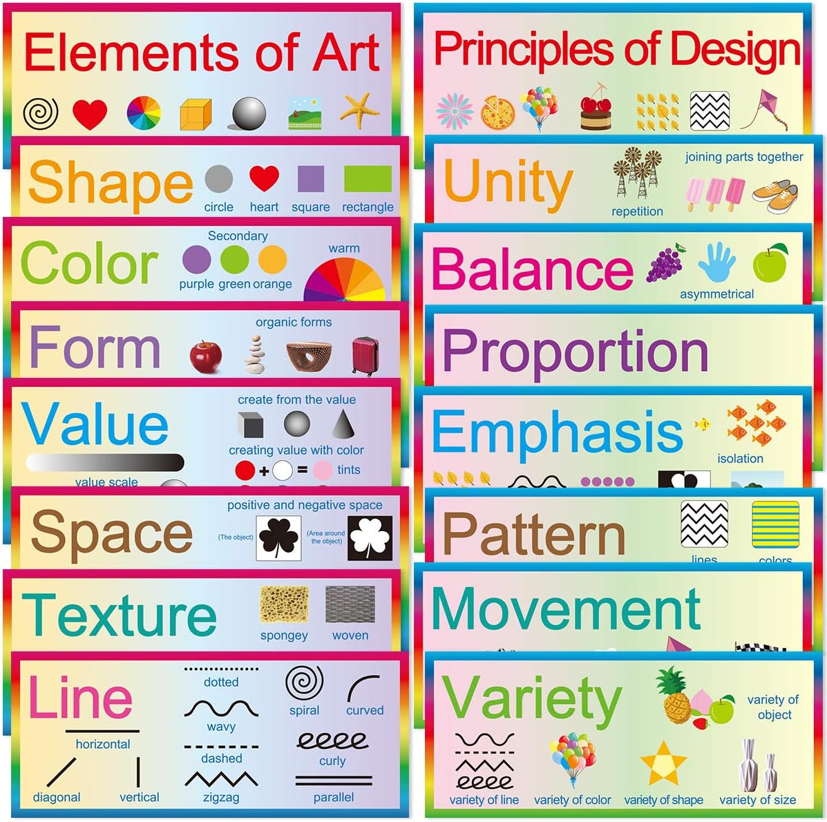 Fancy Land Elements of Art Principles of Design 16 Art Posters 7 x 17 Educational Posters Classroom Decoration