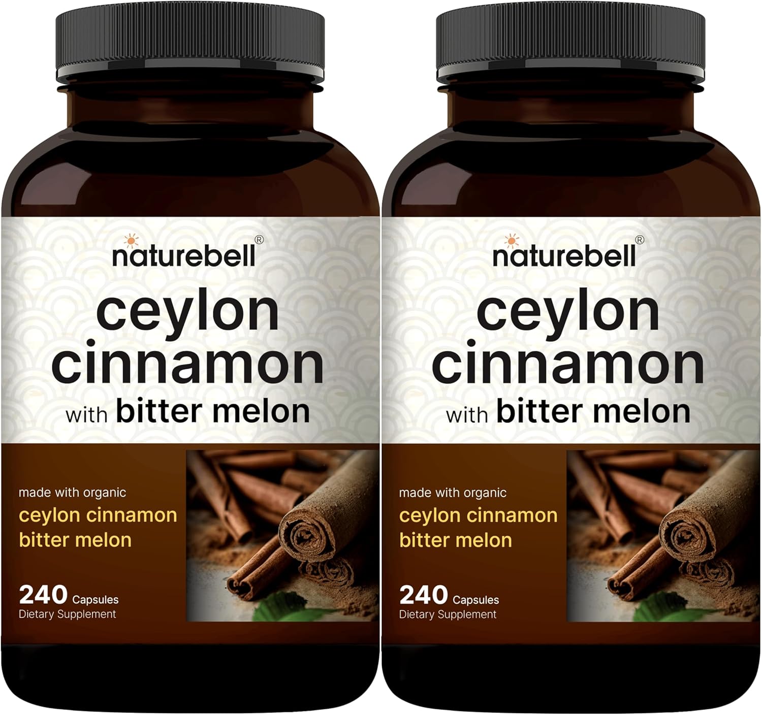 NatureBell 2 Pack Ceylon Cinnamon 9000mg Per Serving, 480 Capsules | Made with Organic Sri Lanka Ceylon Cinnamon Plus Organic Bitter Melon – Non-GMO, No Gluten