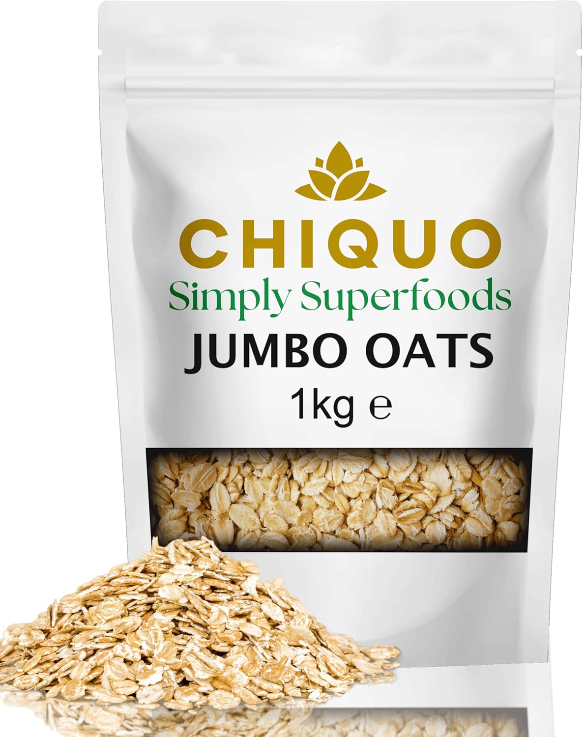 Chiquo Jumbo Oats 1kg | Hearty High-Fibre Wholegrain | Vegan Friendly, No Added Sugar or Preservatives | GMO Free | Ideal for Porridge, Overnight Oats & Baking