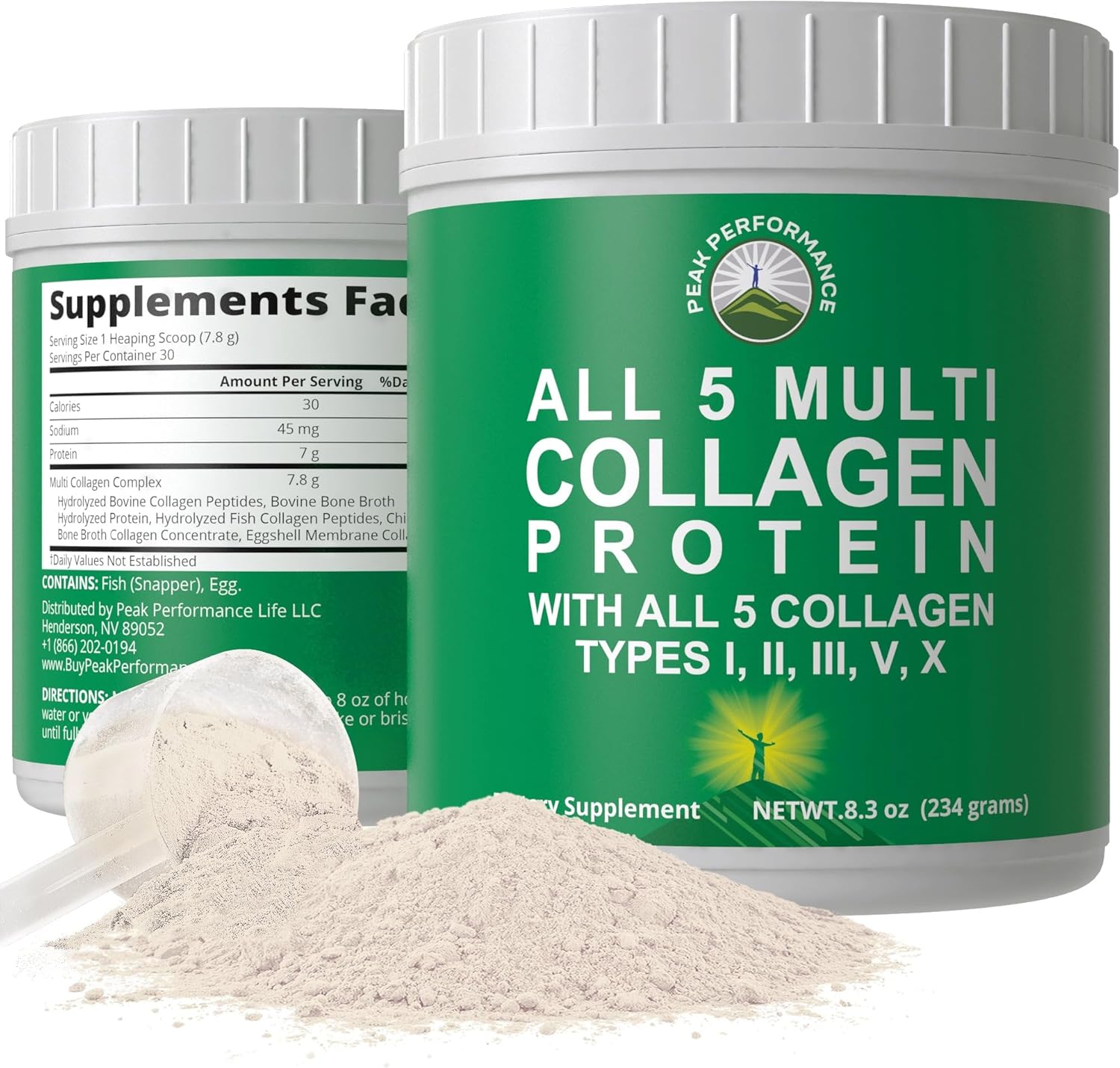 Peak Performance All 5 Multi-Collagen Protein Powder Peptides Multi-Collagen Contains All Types I, II, III,V, X. Keto, Paleo Friendly with Hydrolyzed Bovine, Marine, Chicken, Bone Broth Collagens