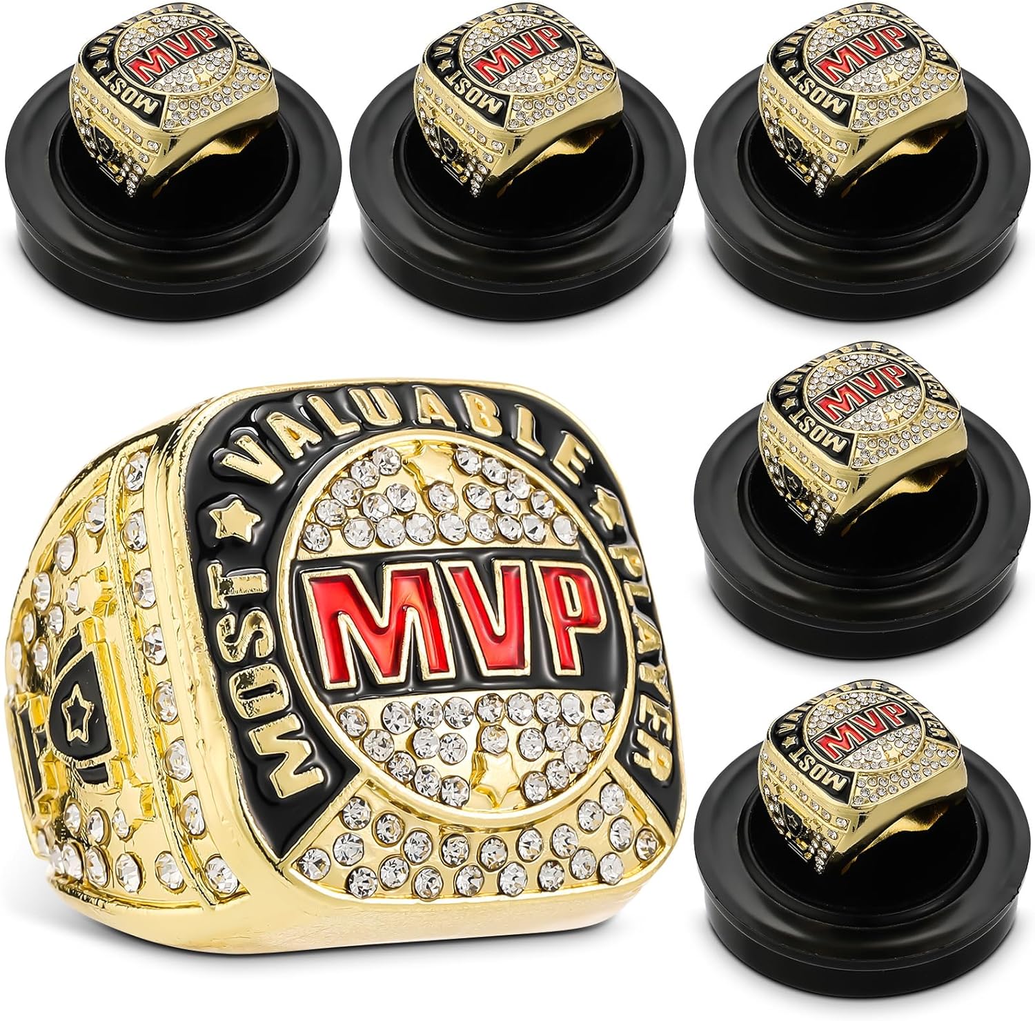 MVP Ring Most Valuable Player Ring Ball Games MVP Rings Sport Championship Trophy Ring with Display Neck Chain for Winner Tournament League Team Award Gift