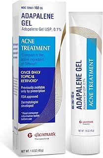 Adapalene Gel 0.1% Acne Treatment, Topical Retinoid Cream For Face, Helps Clear and Prevent Acne and Clogged Pores, 45 Gram Tube