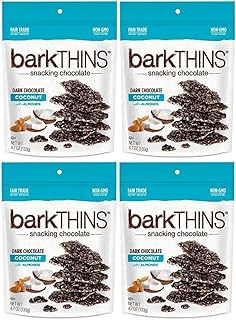 BarkThins Snacking Chocolate 4.7oz (Dark Chocolate Coconut, 4 Pack)
