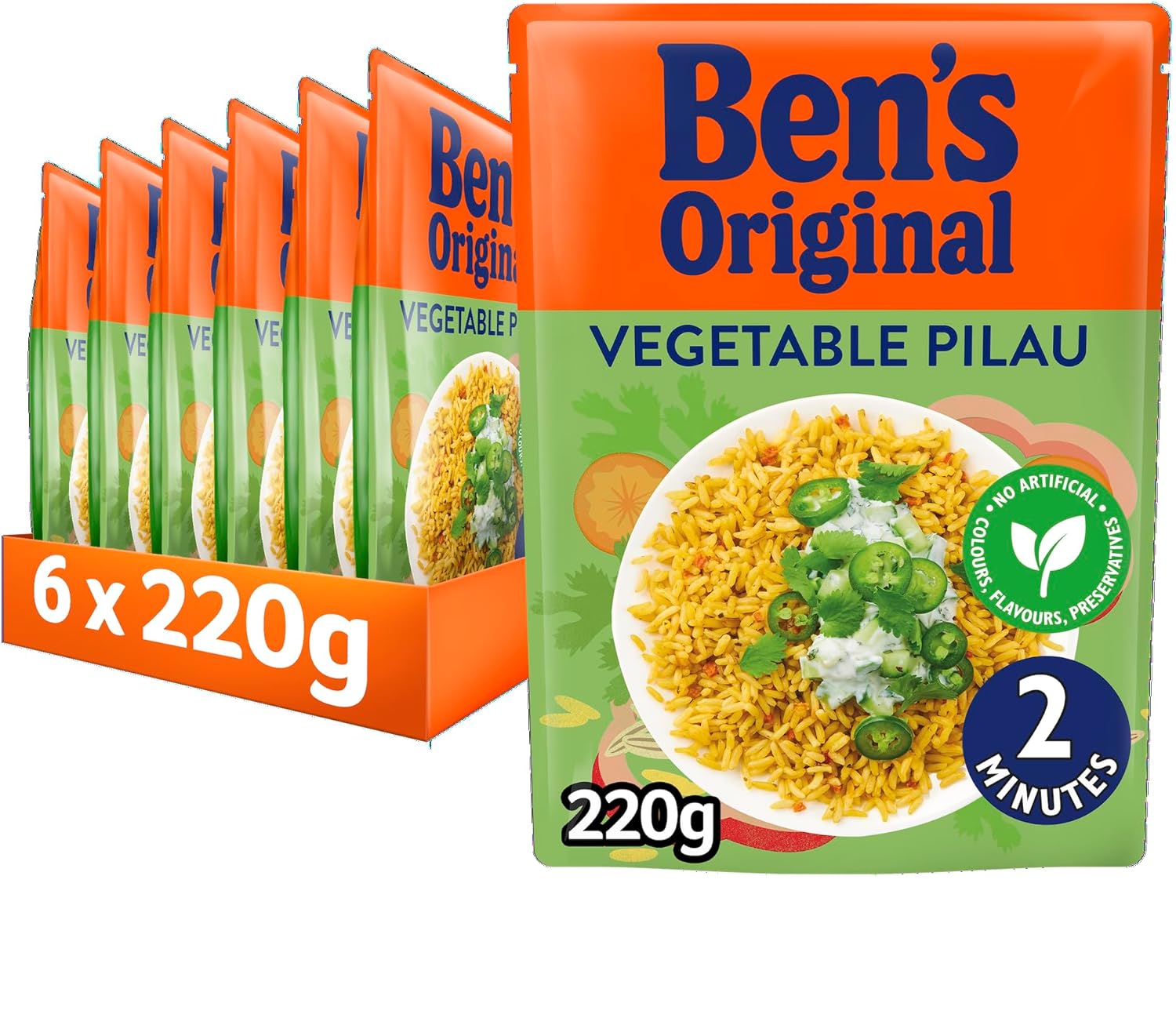 BEN'S ORIGINAL Vegetable Pilau Microwave Rice, Bulk Multipack 6 x 220g pouches