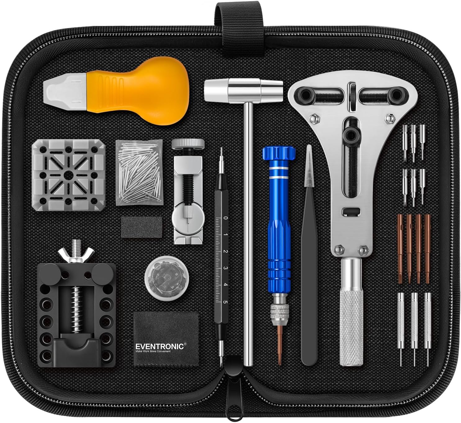 【2025 Upgrade】Eventronic Watch Repair Kit, Professional Watch Battery Replacement Tool Kit, Watch Link & Back Removal Tool, Watch Tool Kit with Spring Bar, Case Opener, Link Remover, Carrying Case