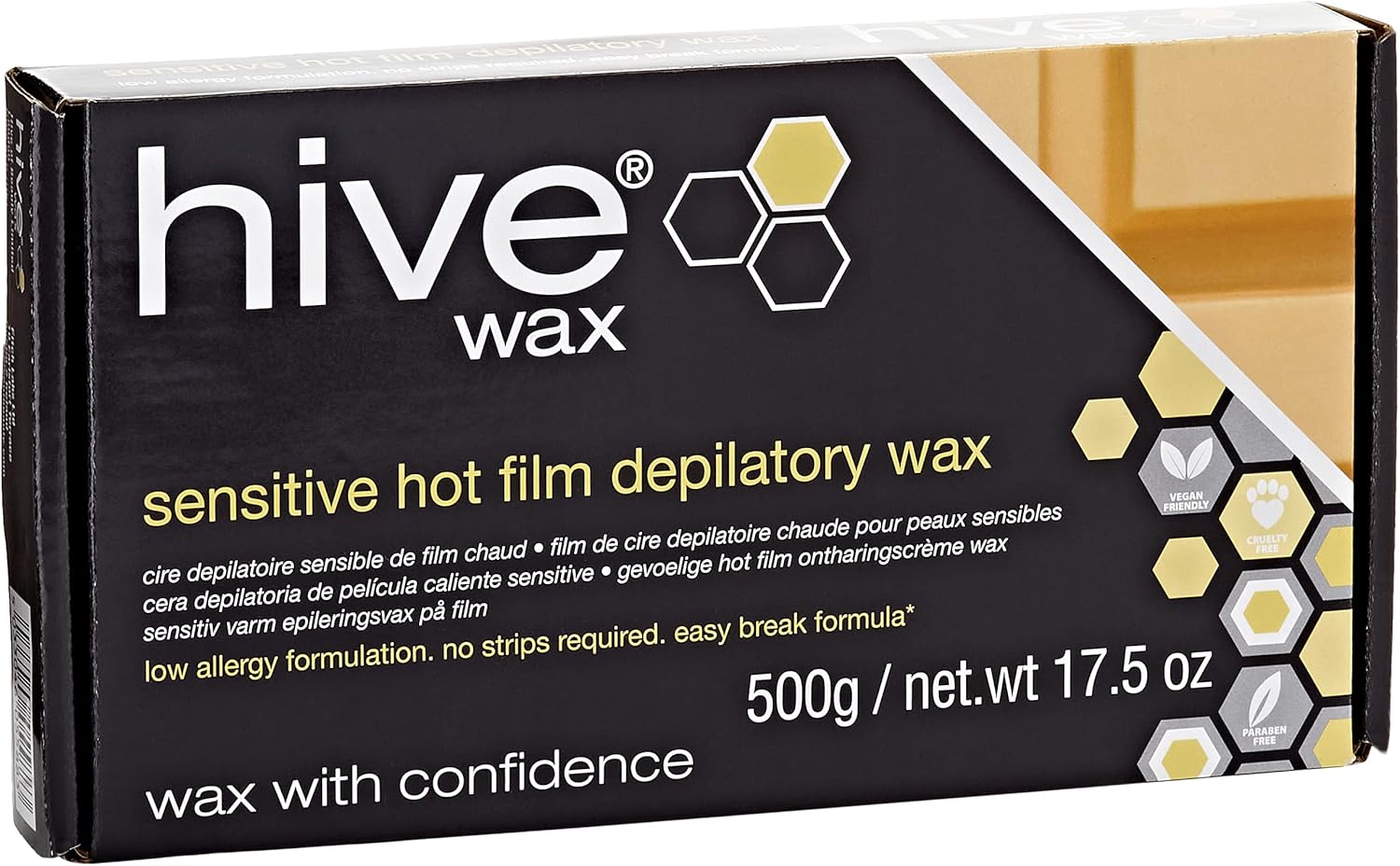Hive Options Sensitive Hot Film Brazilian Depilatory Wax Block Low Allergy Risk Formulation 500g