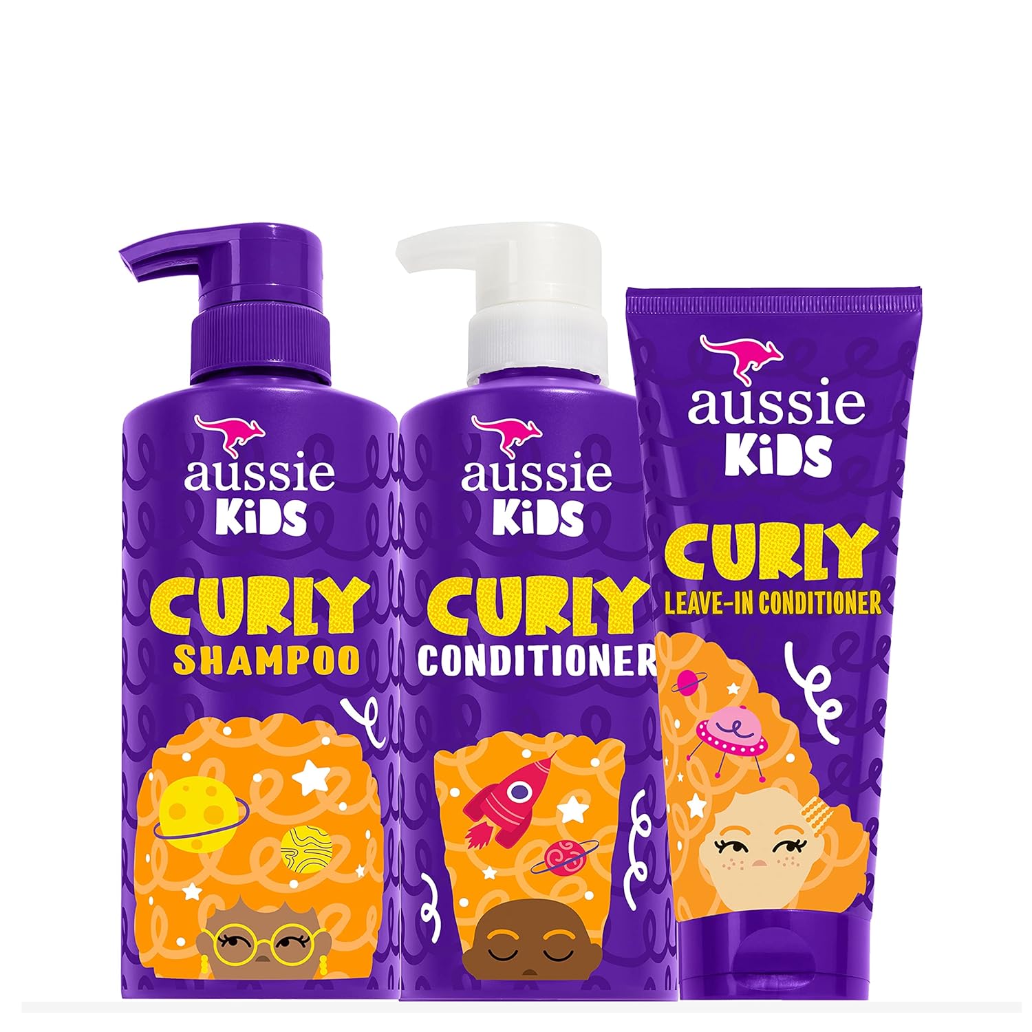 Aussie Kids Shampoo, Conditioner, and Leave-in Conditioner Bundle for Curly Hair, Sulfate and Paraben Free
