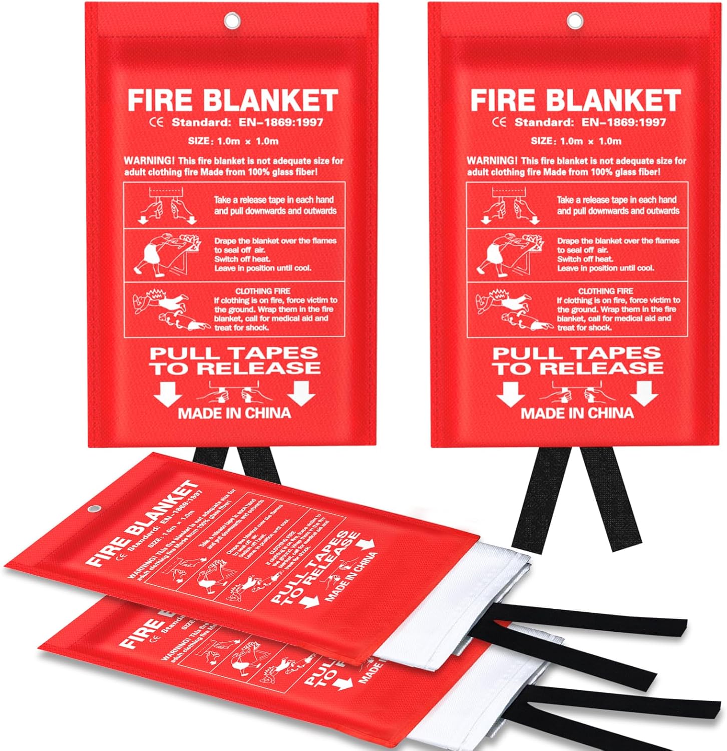Emergency Fire Blanket for Kitchen and Home, 4 Pack 39.37”x39.37” Fiberglass Fire Safety Blankets for Survival, Suppression Fire Retardant Blanket for Fireplace Camping