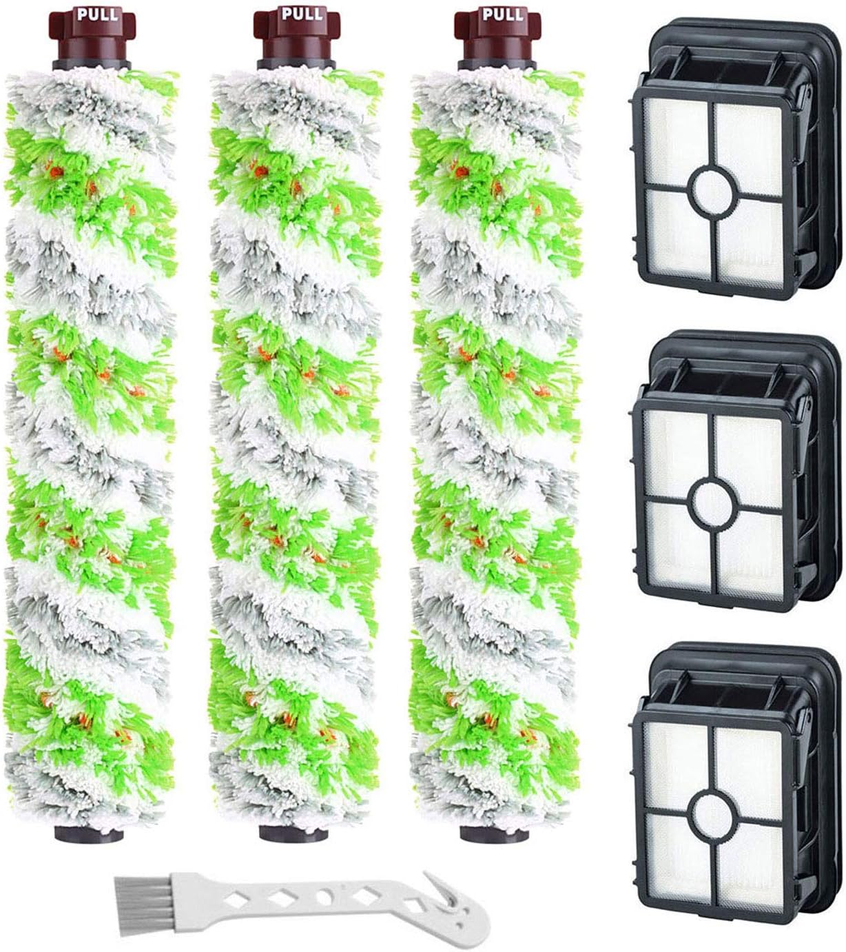 Lemige Brush Filter Replacement Parts for Bissell CrossWave Vacuum 3888A 1785 Pet Pro 2306A Cordless Wet Dry Vac, 3 Pack 2460 Multi-Surface Pet Brush Roll & 1866 Vacuum Filter, Part 1613568 1608684
