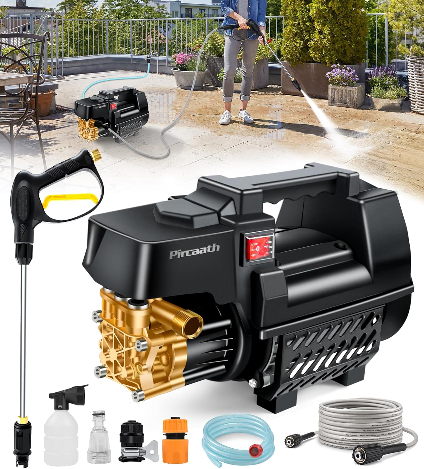 Electric Pressure Washer, 2175 PSI High Power Pressure Washer, Corded Car Wash Machine with Adjustable Nozzle, 2.1 GPM Water Pressure Washer Gun, High Pressure Cleaner for Car, Home Cleaning