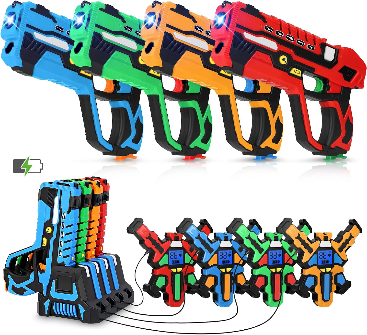 KIZJORYA Rechargeable Laser Tag Guns Set of 4 with Gun & Vest Sensors + LCDs - Cool Toys for Kids Teens Adults - Outdoor Shooting Games Family Group Activity - Fun Gift Ideas for Boys & Girls Aged 6+