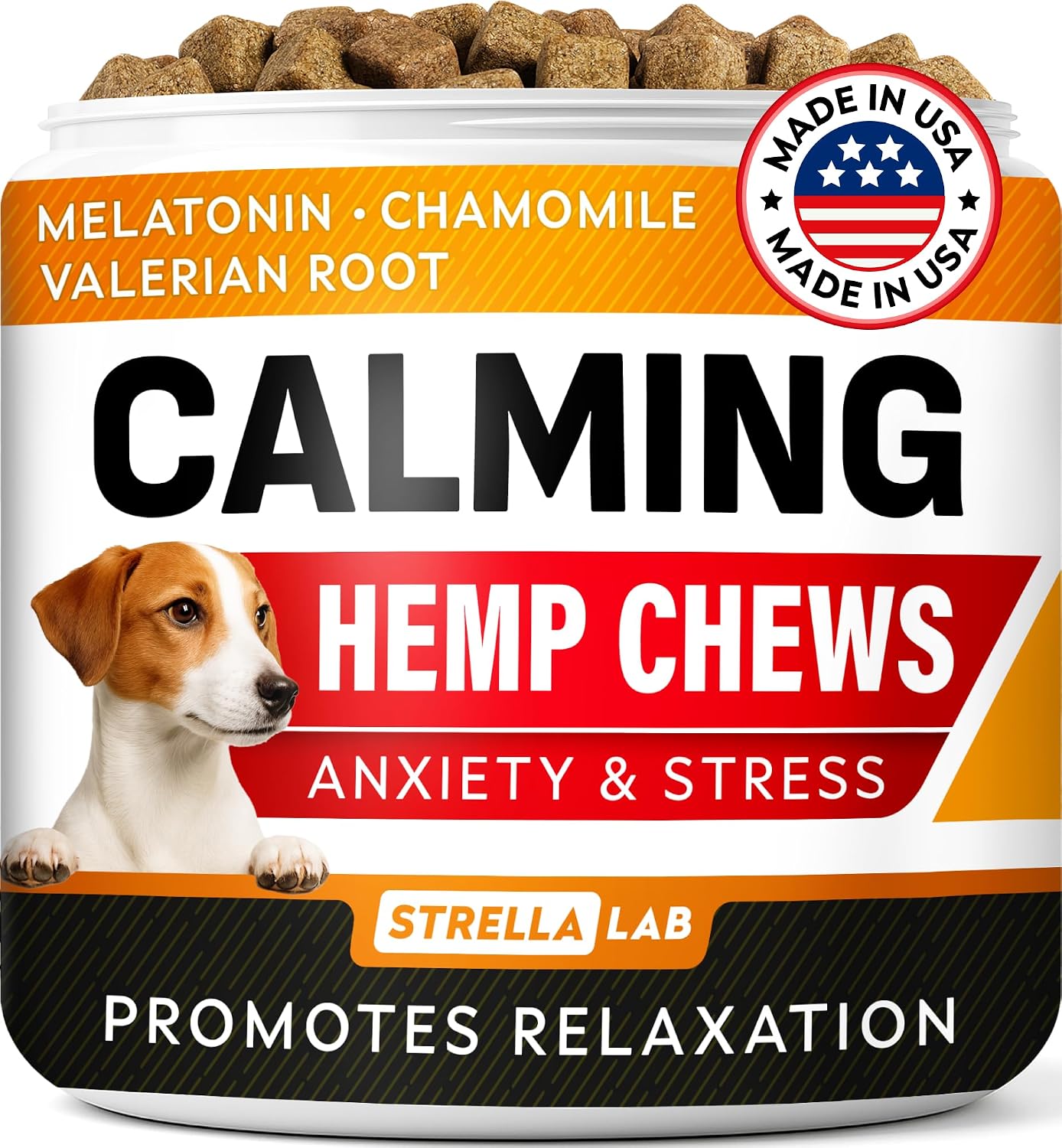 STRELLALAB Vet Formulated Hemp Calming Chews for Dogs - Anxiety Relief Calming Treats - Advanced Melatonin Pet Calm - Natural Sleep Aid & Stress, Separation Anxiety Relief - 120 Treats - Bacon