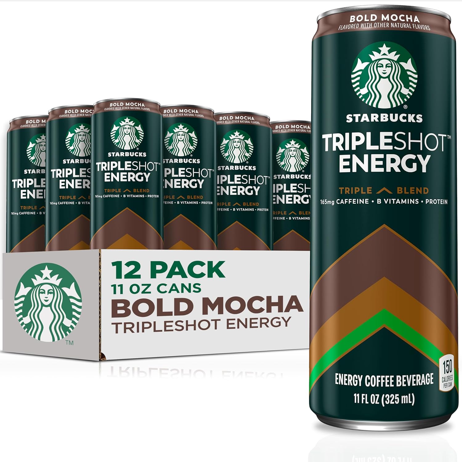 Starbucks Tripleshot Coffee Energy Drink, Bold Mocha, 11 fl oz Cans (12 Pack), Triple Blend, 165mg Caffeine, B Vitamins, Protein, Iced Coffee