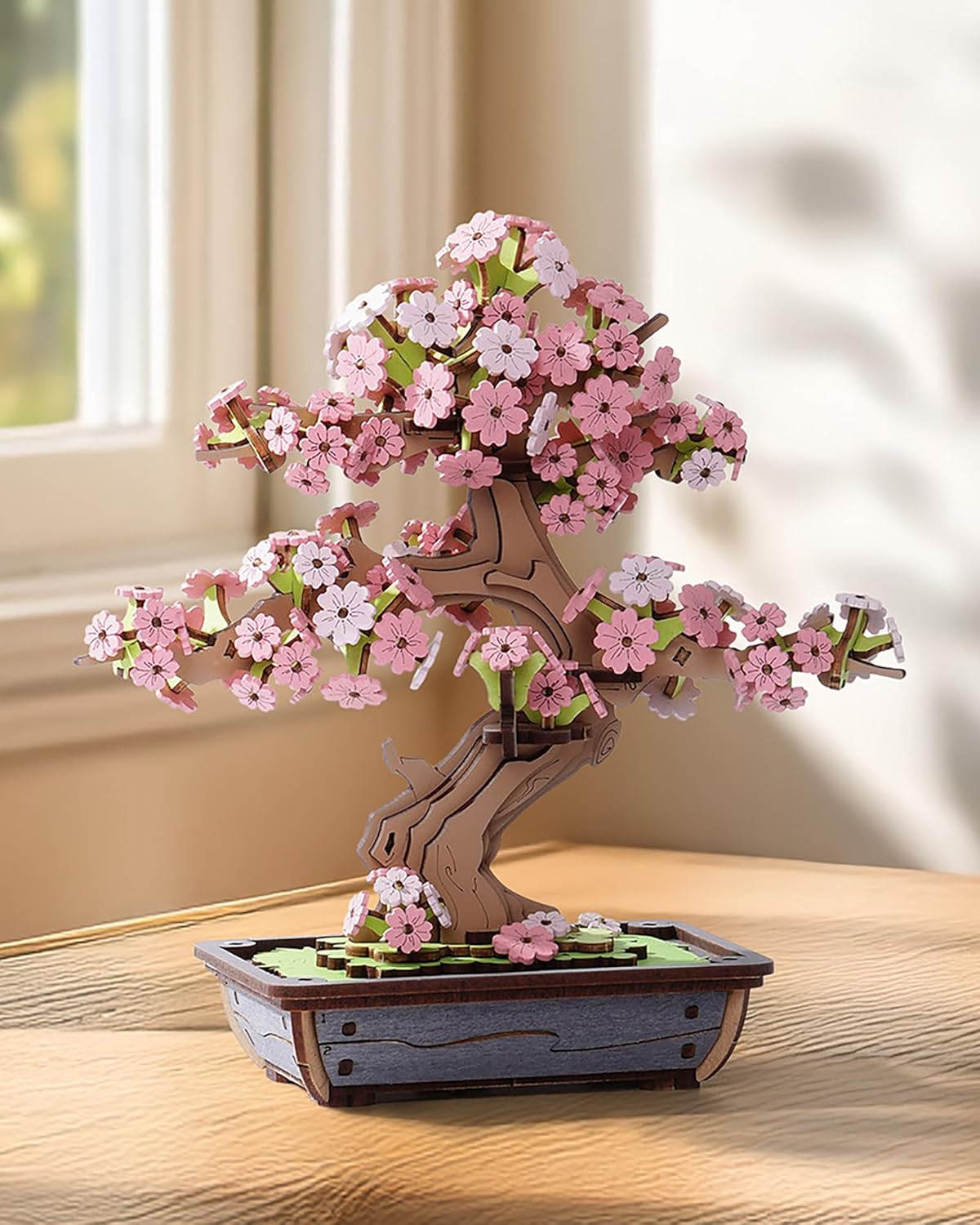 Rolife 3D Puzzle Sakura and Evergreen Pine Bonsai Wooden Puzzle Model Kits for Adults to Build Home Decoration Creative Gifts for Adults and Kids (Sakura Bonsai)