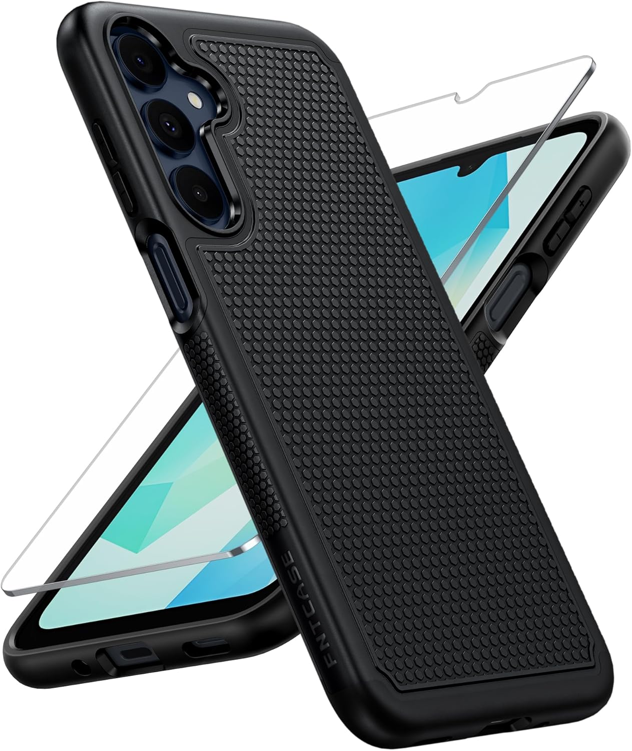 FNTCASE for Samsung Galaxy A16-5G Case: Dual Layer Protective Heavy Duty Cell Phone Cover with Non Slip Textured Back - Shockproof Rugged Military Grade Drop Protection Bumper Tough Black