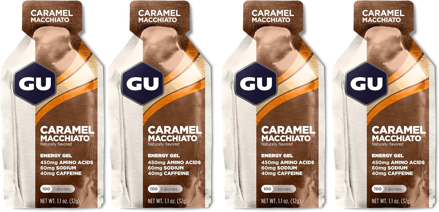 GU Energy Running Gels - 4 Gel Taster Pack - Sports Energy Gels For Running , Cycling, Triathlon (Caramel Macchiato), 32 g