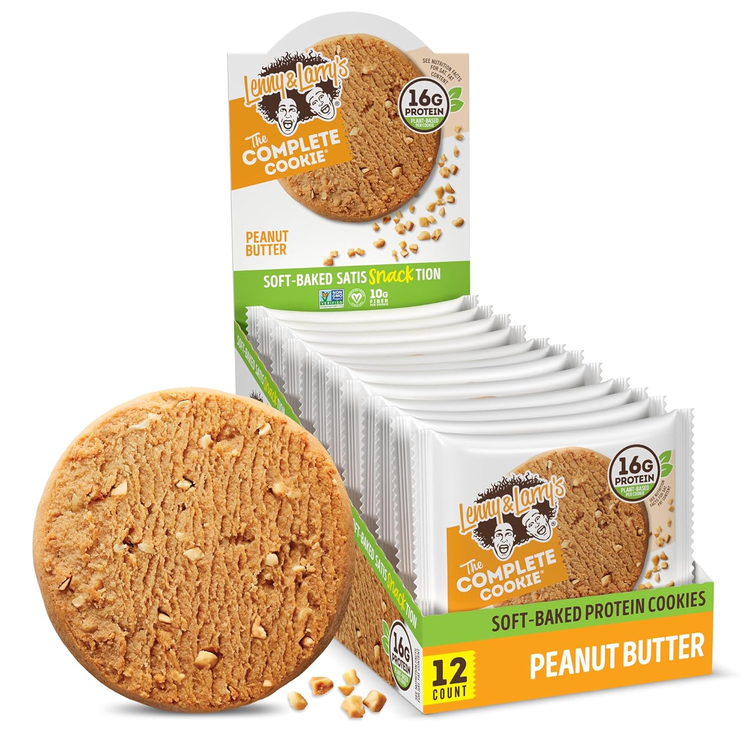 Lenny & Larry's The Complete Cookie, Peanut Butter, Soft Baked, 16g Plant Protein, Vegan, Non-GMO, 4 Ounce Cookie (Pack of 12)