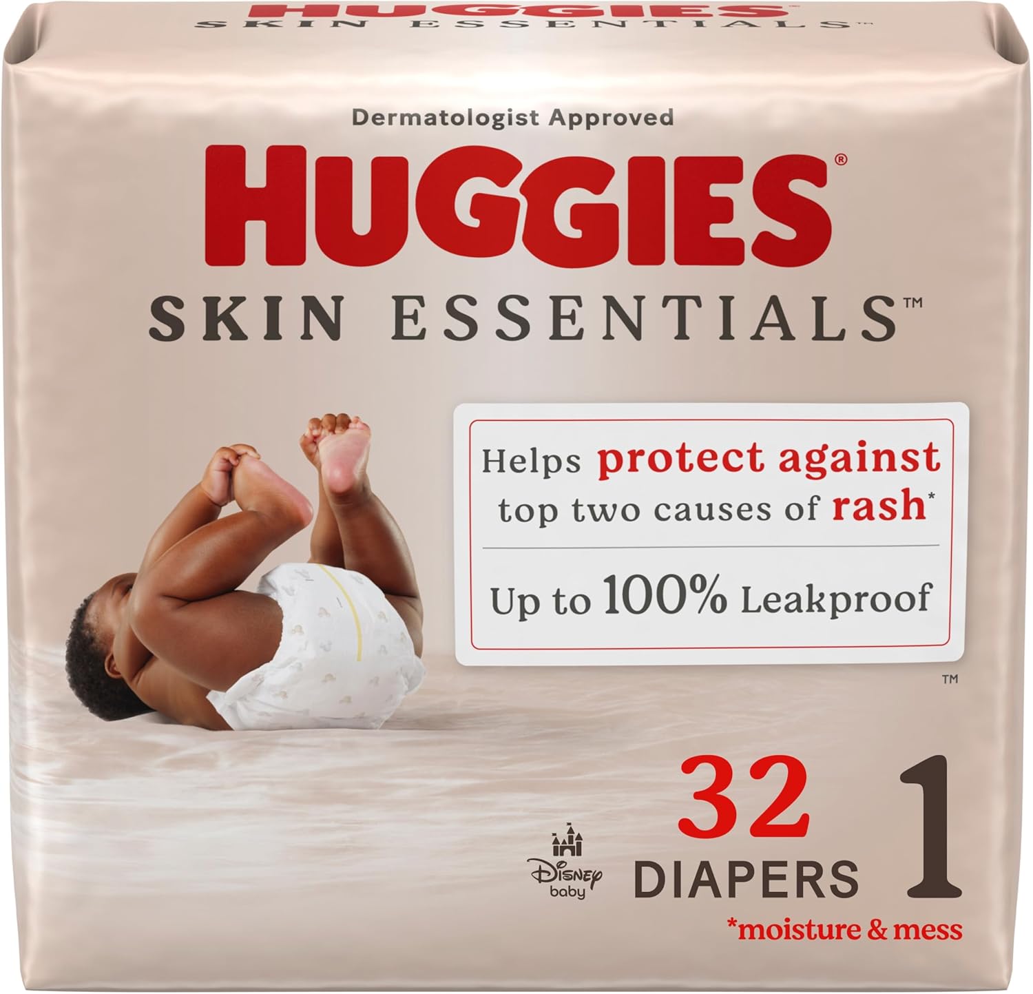 Huggies Size 1 Diapers, Skin Essentials Baby Diapers, Size 1 (8-14 lbs), 32 Count