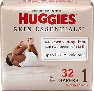 Huggies Size 1 Diapers, Skin Essentials Baby Diapers, Size 1 (8-14 lbs), 32 Count