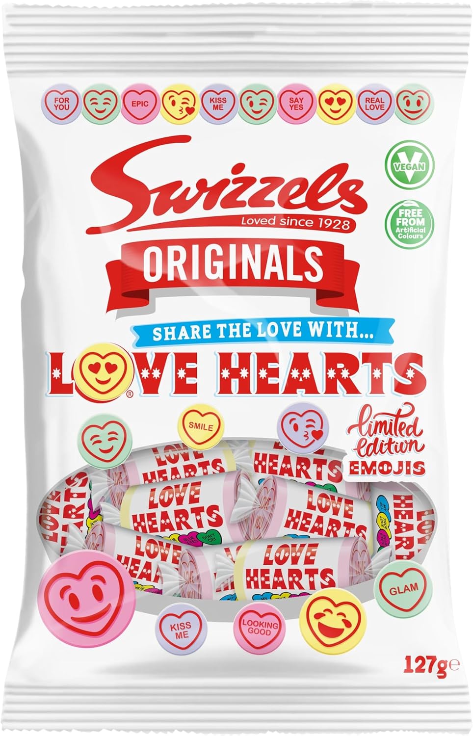 Swizzels Original Love Hearts - A Delicious and Fruity Selection of Classic Candy Conversation Hearts 127G