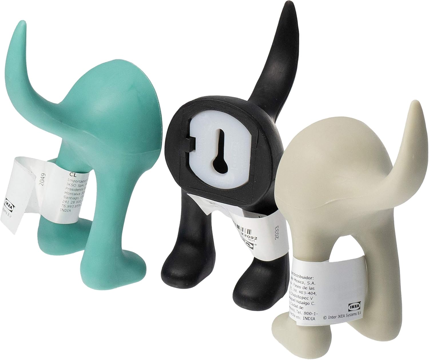 IKEA BASTIS Dog-Tail Wall Hooks, Turquoise/Beige/Black, 12 Centimetres, Set of 1 of Each