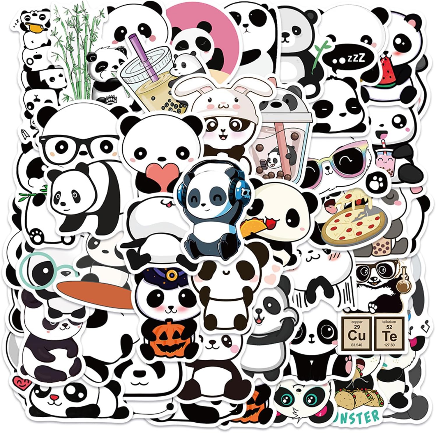 Panda Stickers for Kids Adults Cute Animal Stickers for Laptop Water Bottles Luggage, Icicrim Cute Panda Stickers 50PCS Panda Gifts Party Decorations Cartoon Stickers Pack