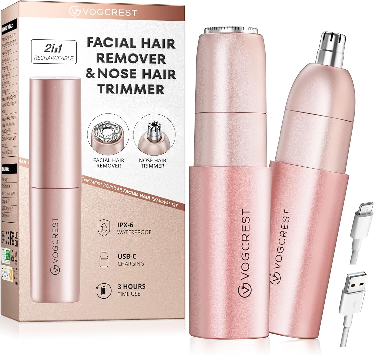 Nose Trimmer for Women: 2 in 1 Rechargeable Facial Hair Removal - Portable Mini Face Shaver for Chin Lip Peach Fuzz Ideal for Travel Use