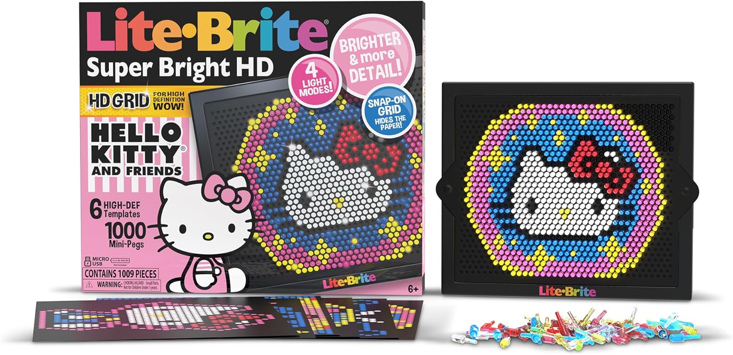 Lite Brite Super Bright HD, Hello Kitty Edition - Create Art with Light, Enhances Creativity, Gift for Girls and Boys Ages 6+