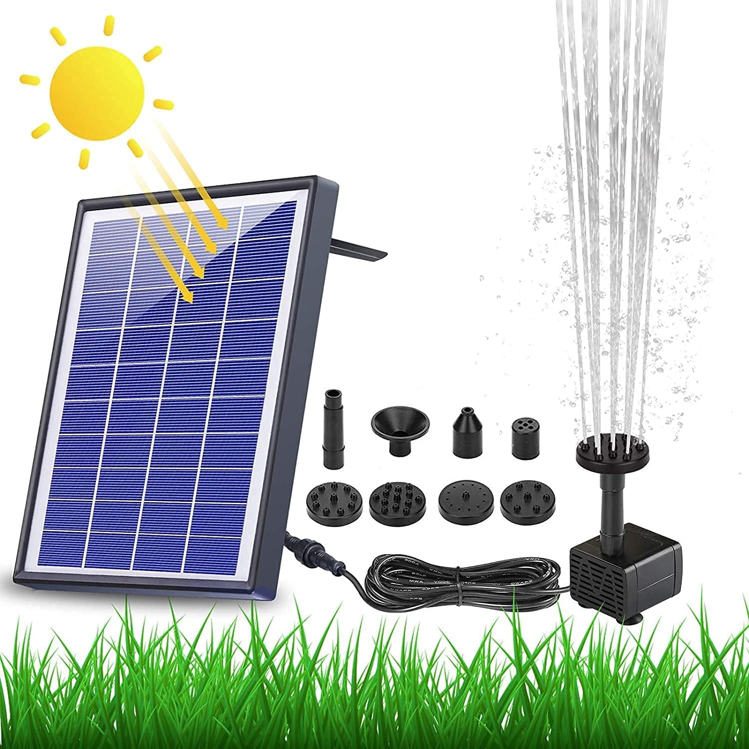 AISITIN 6.5 W Solar Fountain, Built-in 1500 mAh Battery, Upgraded Solar Pond Pump, Water Pump, Solar Floating Fountain Pump with 6 Fountain Styles for Garden, Bird Bath, Pond and Fish Container