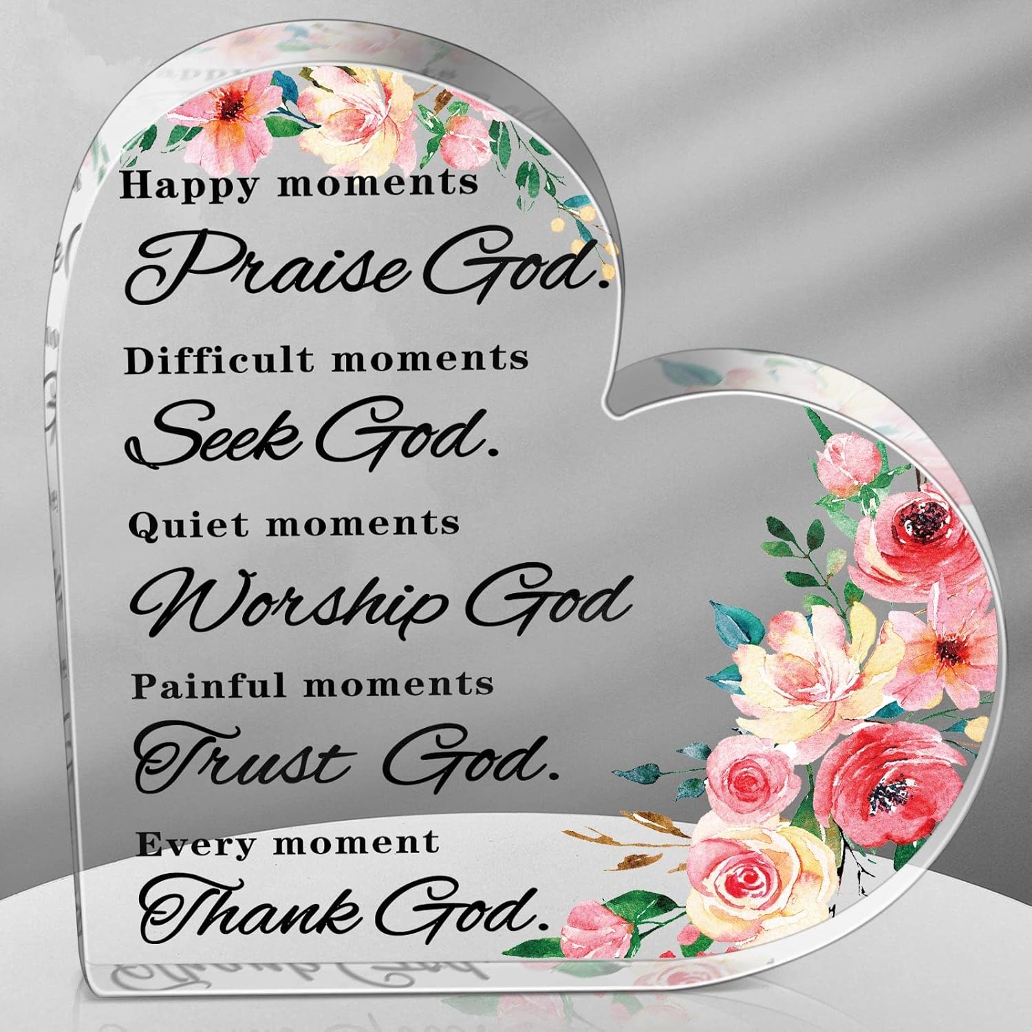 Yulejo Christian Gift for Woman Bible Verses Decor Inspirational Quotes Christian Prayer Religious Gift Mother's Day Praise God Room Decor Acrylic Heart for Home Office Table Shelf