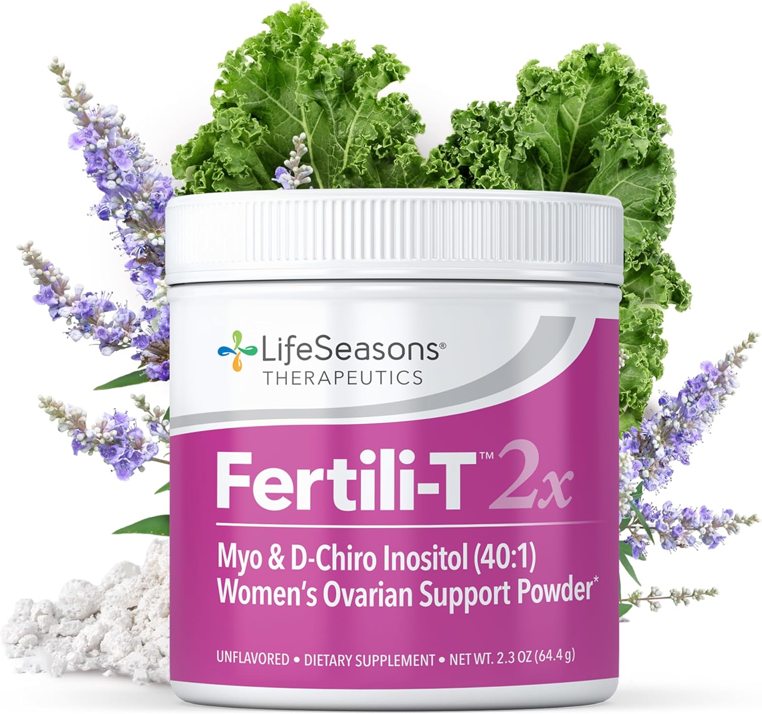 LifeSeasons Fertili-T 2X Powder – Myo & D-Chiro Inositol (40:1) Ovarian Support Supplement – Unflavored Daily Drink Mix with Methylated Folate & Vitamin D – Hormone Balance & Fertility Boost - 64.4g