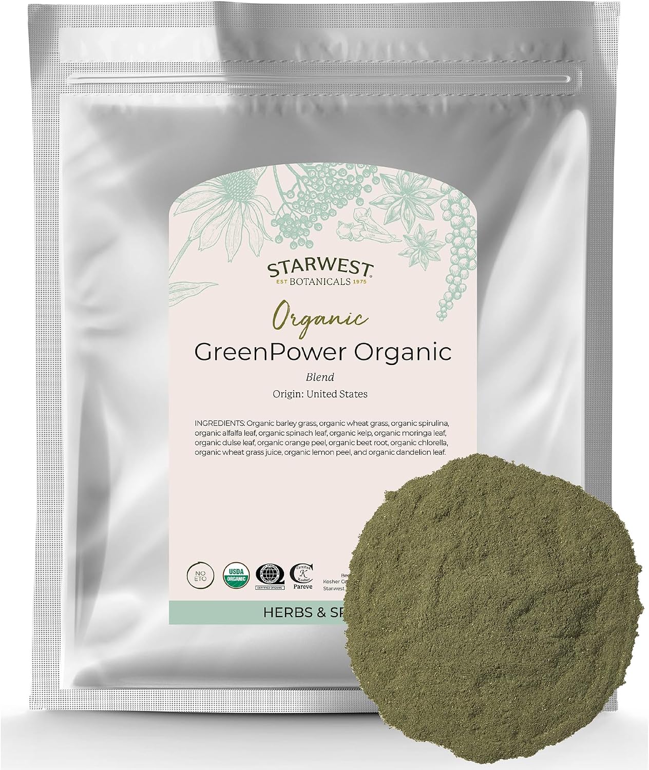 Starwest Botanicals Organic GreenPower Blend, Green Powder - Bulk 1 lb Bag
