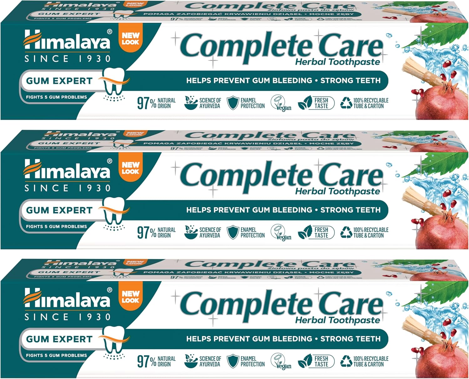 Himalaya Herbal Complete Care Toothpaste |Anti Inflammation, Anti-oxidant, Prevents Bleeding or Swollen Gum - 100% Vegetarian Herbal Toothpaste - 75ml (Pack of 3)